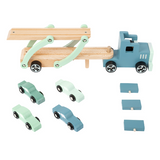 Autotransporter Chicago von smallfoot mit vier separat stehenden Rennautos