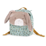Moulin-Roty-Trois-Lapins-Kinderrucksack-gruen-Frontansicht-schraeg