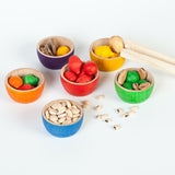 Grapat 6 Holz-Schälchen befüllt mit Holz-Eicheln und kleinen Alltagsgegenständen