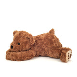 Brauner liegender Teddy von Hermann Teddy_seitliche Ansicht