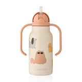 Seitenansicht Kimmie Kinder-Trinkflasche von Liewood im Design "Cats and Dogs"