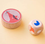 Würfel und Holzfigur von Kooperationsspiel "Cluck, cluck! The fox!" von Londji