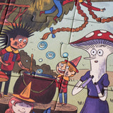 Detail des Londji Puzzle Magic World mit großem Pilz und Figuren im Zauberwald