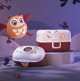 Eule mit Bento-Box Lunchbox von monbento in lila mit Eulen