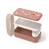 Bestandteile der Lunchbox "Foodie" von Monbento mit Fuchs-Motiv in Zimtfarbe