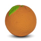 Seitenansicht von Sensorikball und Badespielzeug in Form einer Orange von Oli & Carol