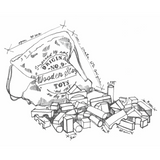 Skizze von 100 Bauklötzen aus Naturholz in Naturfarben in Baumwollsack von Wooden Story