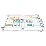 Skizze von 54 Holzbauklötzen von Wooden Story in Regenbogenfarben in edler Holzbox