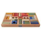 54 Holzbauklötze von Wooden Story in Regenbogenfarben in edler Holzbox