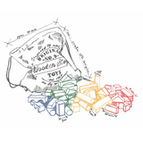 Skizze von 100 Bauklötze aus Naturholz in Regenbogen-Farben in Baumwollsack von Wooden Story