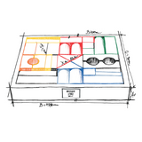 Skizze von 30-teiligem Set an Holzbauklötzen in Regenbogenfarbe von Wooden Story