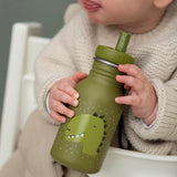 Edelstahl-Trinkflasche "Mr. Dino" für Kinder von Trixie_350 ml_Trinkflasche Mr. Dino mit Kind_2
