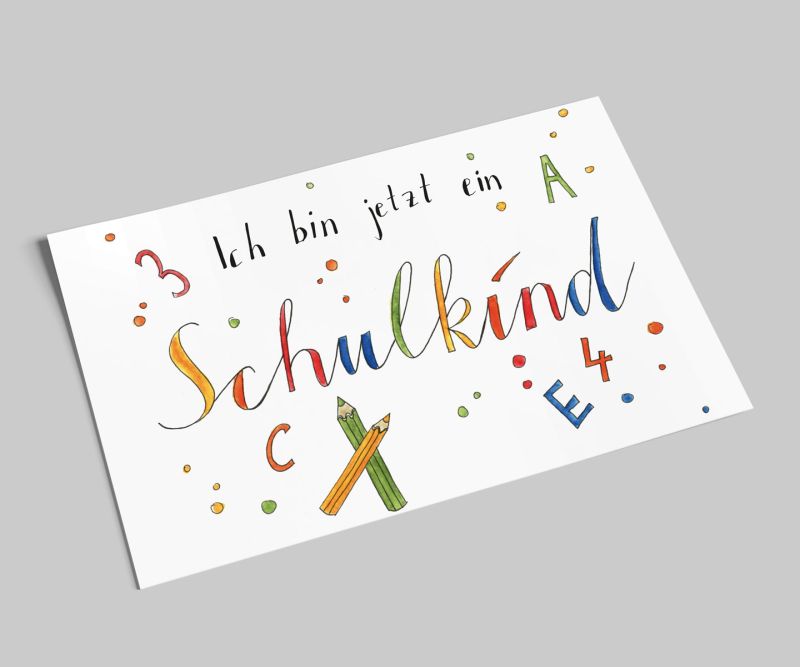 Postkarte zur Einschulung von Annelis Art_Ich bin jetzt ein Schulkind_Vorderseite