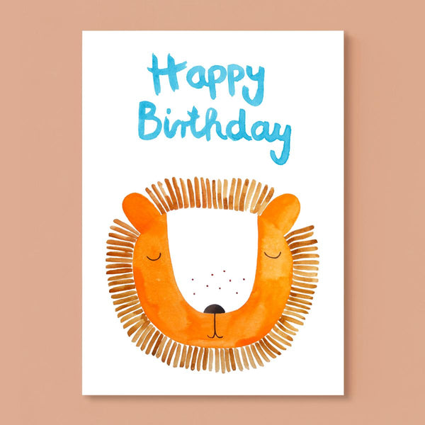 Postkarte zum Geburtstag von Frau Ottilie_freundlicher Löwe_Happy Birthday