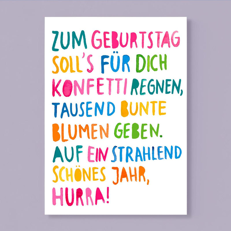 Farbenfrohe Postkarte zum Geburtstag von Frau Ottilie_Konfettiregen
