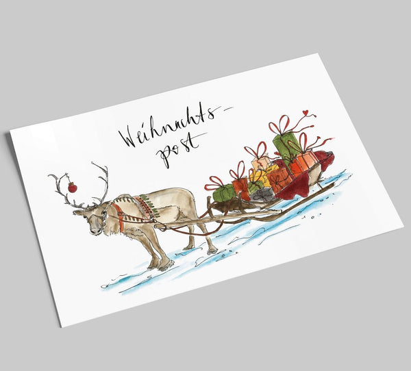 Postkarte mit Rentier und Spruch "Weihnachtspost" von Annelis Art