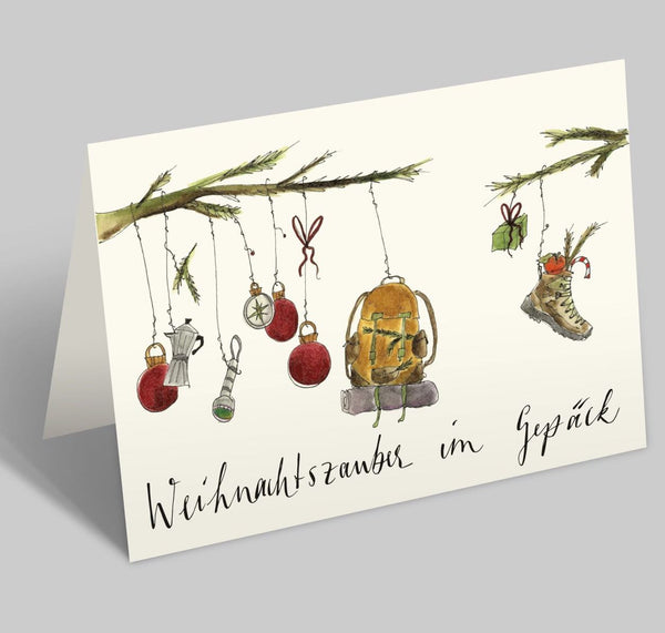 Klappkarte zu Weihnachen von Annelis Art mit Spruch "Weihnachtszauber im Gepäck"