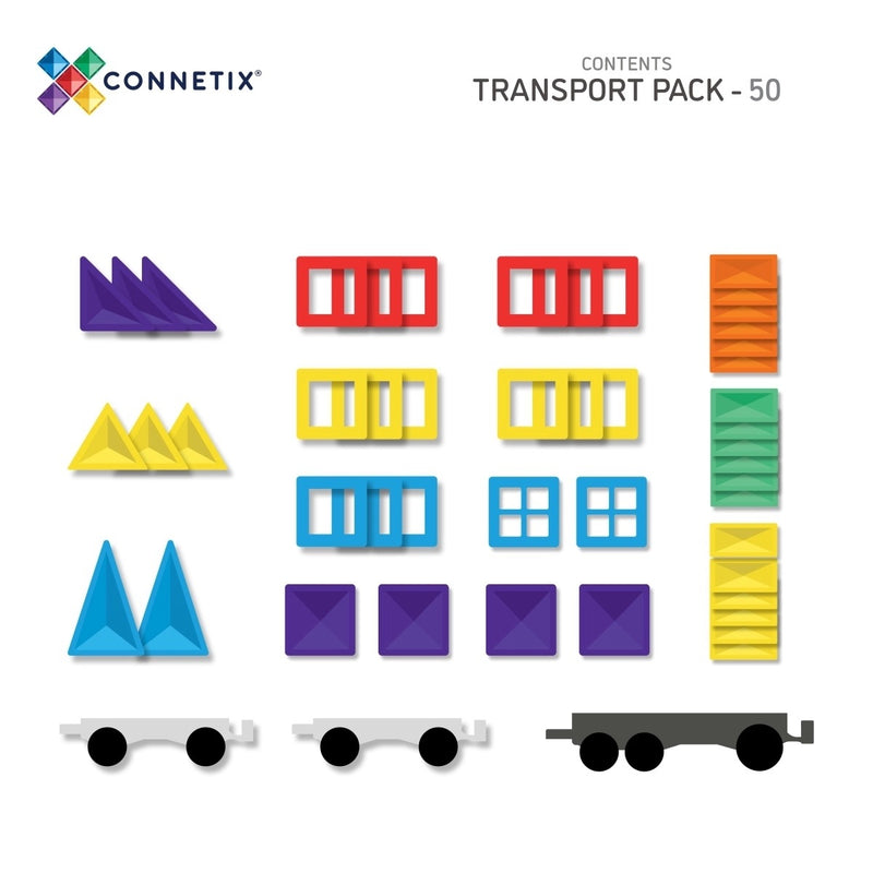 Inhalt Connetix Magnetbausteine Rainbow Transport Pack 50 Teile