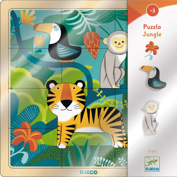 Holzpuzzle von Djeco mit Dschungel-Motiv in Verpackung