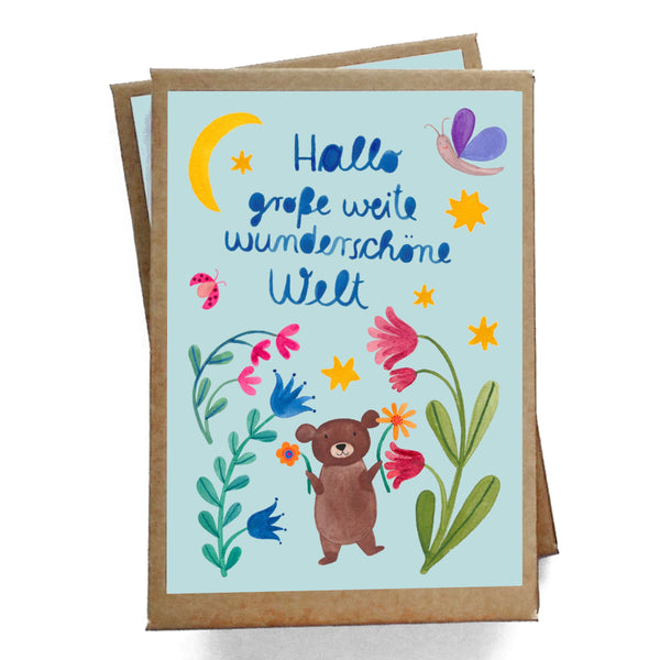 Hallo große weite wunderschöne Welt_Babymeilensteinkarten von Frau Ottilie