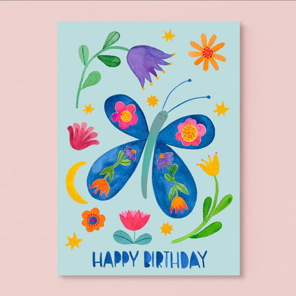 Postkarte zum Geburtstag von Frau Ottilie_Schmetterling_Happy birthday