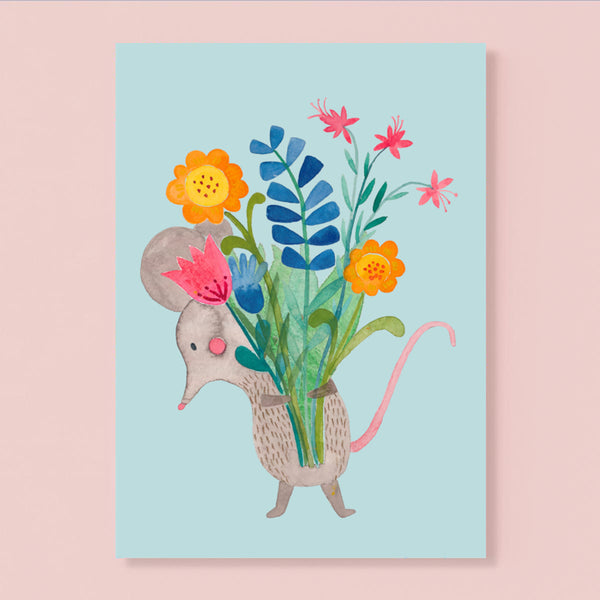 Postkarte von Frau Ottilie_Maus mit Blumen