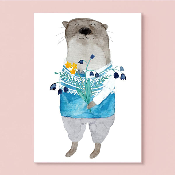 Postkarte von Frau Ottilie_Otter mit Blumen