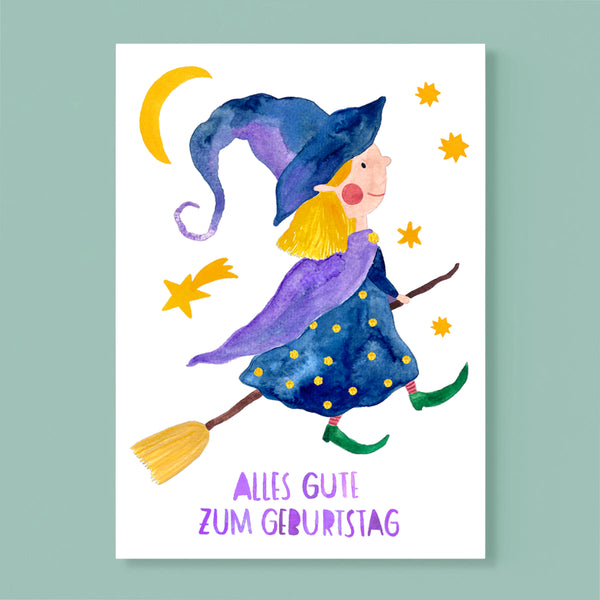 Postkarte zum Geburtstag von Frau Ottilie_Geburtstagshexe_Alles Gute zum Geburtstag