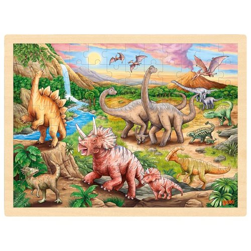 Goki-Holzeinlegepuzzle-Dinosaurierwanderung-96 Teile