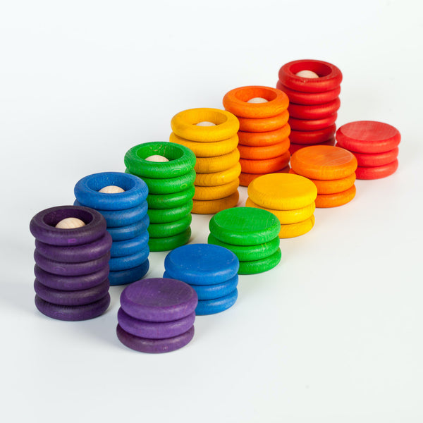 Grapat Spielset aus Nins, Münzen und Ringen in Regenbogenfarben