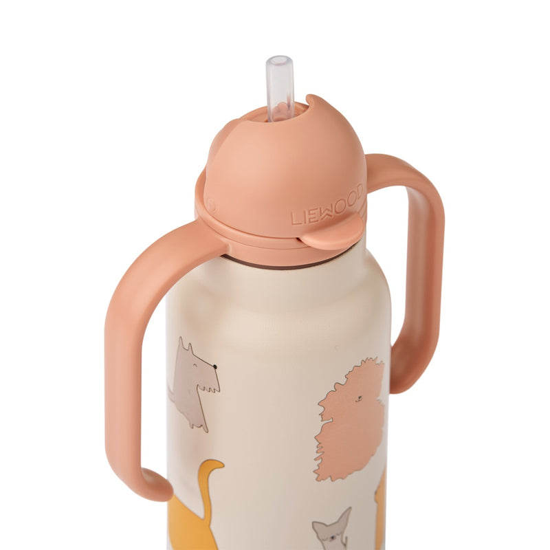 Detailansicht Kimmie Kinder-Trinkflasche von Liewood im Design "Cats and Dogs"