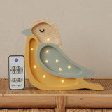 Kinderlampe Vogel in khaki-senf von Little Lights mit Fernbedienung