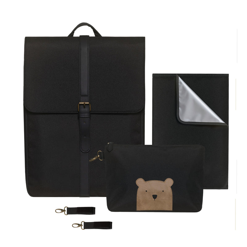 Wickelrucksack Linea Black von Little Who mit Wickelzubehör