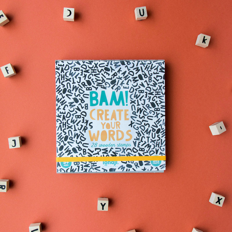 Stempelset "BAM! Create your words" von Londji mit einzelnen Holzstempeln