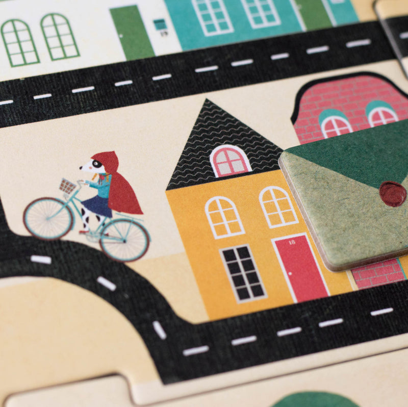 Detailansicht mit Fahrrad von Beobachtungsspiel "Postman" von Londji