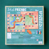 Rückseite der Verpackung des Londji Best Friends Logikspiels mit Spielprinzip und Inhalt