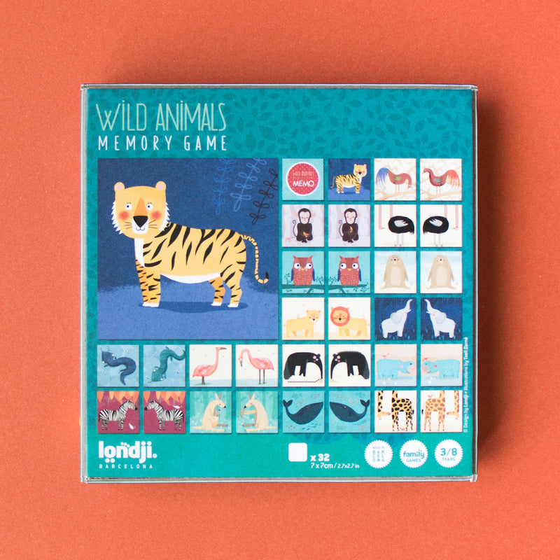 Rückseite der Verpackung von Memory Spiel "Wild animals" von Londji