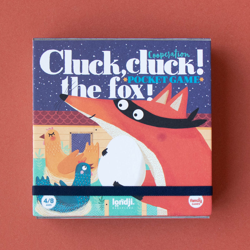 Vorderseite Verpackung Pocket-Game "Cluck, cluck! The fox!" von Londji