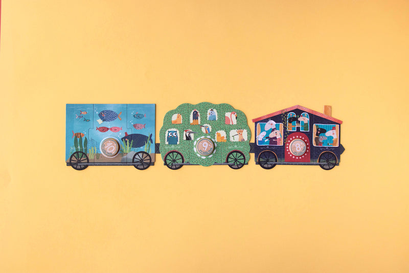 3 Waggons von Londji Puzzle "My little train" mit 10 kleinen Puzzeln
