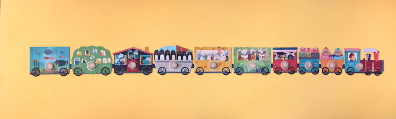 Alle Waggons und Lok von Londji Puzzle "My little train" mit 10 kleinen Puzzeln
