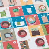 Spielplan mit Spielfiguren und verschiedenen Verstecken beim Londji Versteckspiel