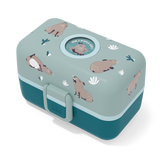 Türkise Bento-Box Lunchbox von monbento mit Wasserschwein-Motiv