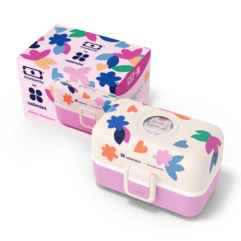 Lunchbox Bento-Box Catimini mit bunten Blüten von monbento mit Verpackung