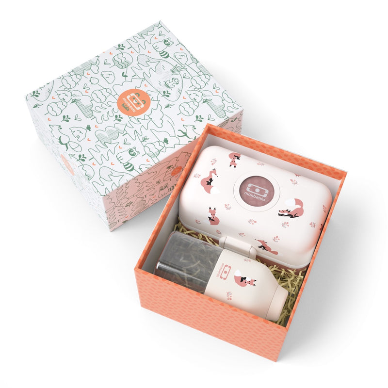 Geschenkbox von monbento mit einer Bento-Box und einer Trinkflasche im Cinnamon Fox Design_02