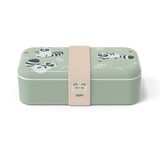 Schrägansicht von Montento Lunchbox mit Waschbärenmotiv in minzgrün