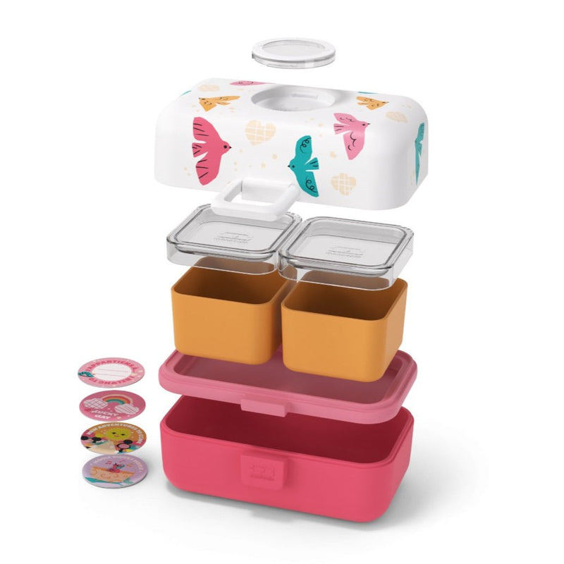 Einzelteile von Lunchbox Bento-Box im Design "Bird" von Monbento