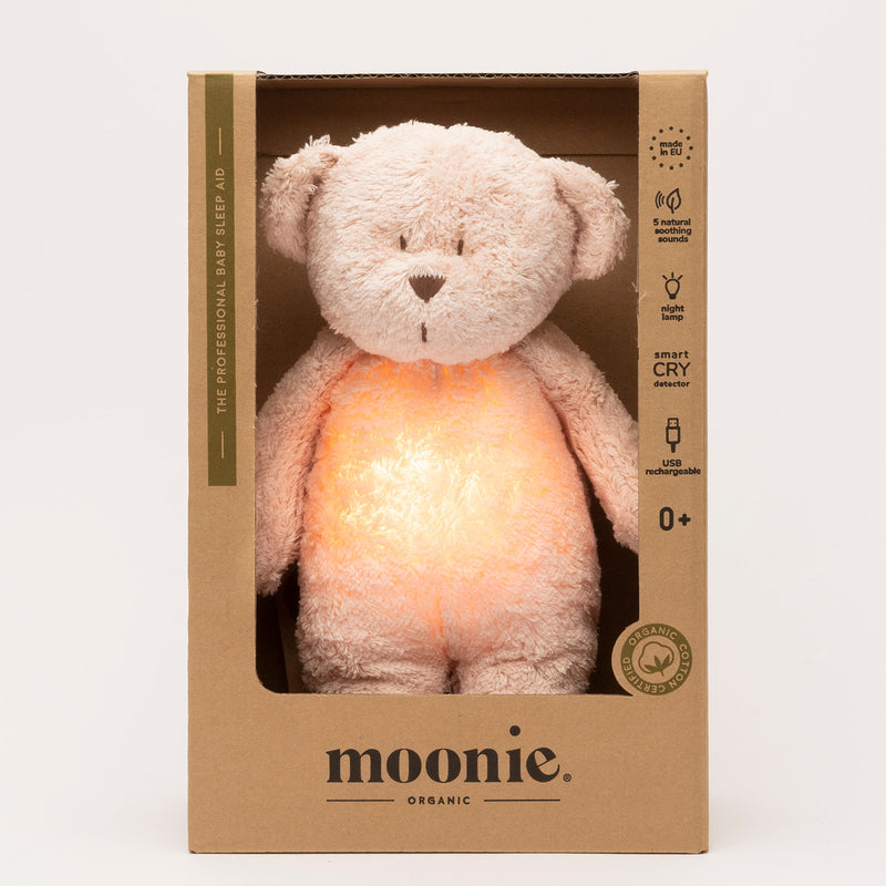 Moonie Einschlafhilfe Teddybär im Farbton Rose in Verpackung
