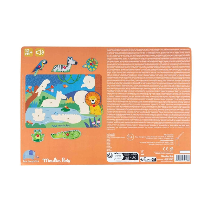 Rückseite Toupitis Soundpuzzle Tiere von Moulin Roty