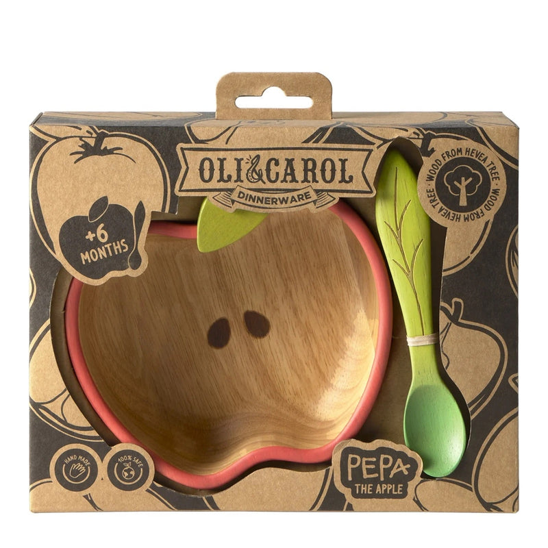 Schüssel und Löffel "Pepa the Apple" von Oli&Carol in Verpackung