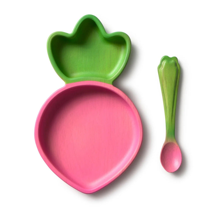 Holzteller und Löffel von Essgeschirr-Set "Ramona the Radish" von Oli&Carol